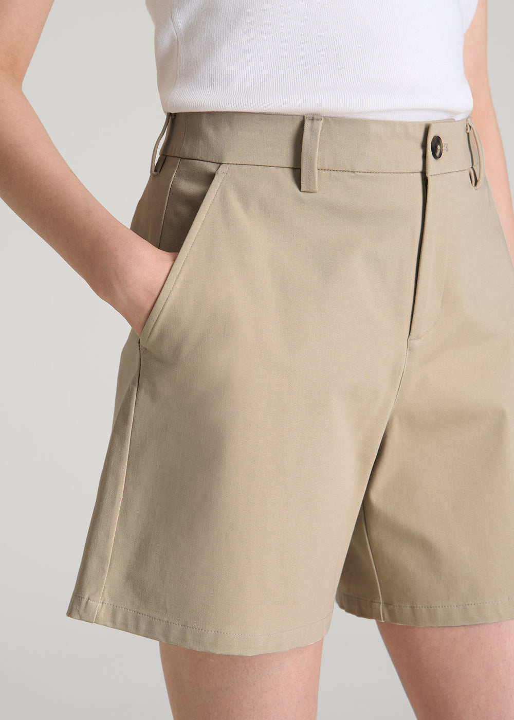 American Tall Online Shop | Stretch Commuter Chino Shorts for Tall Women in Warm Taupe