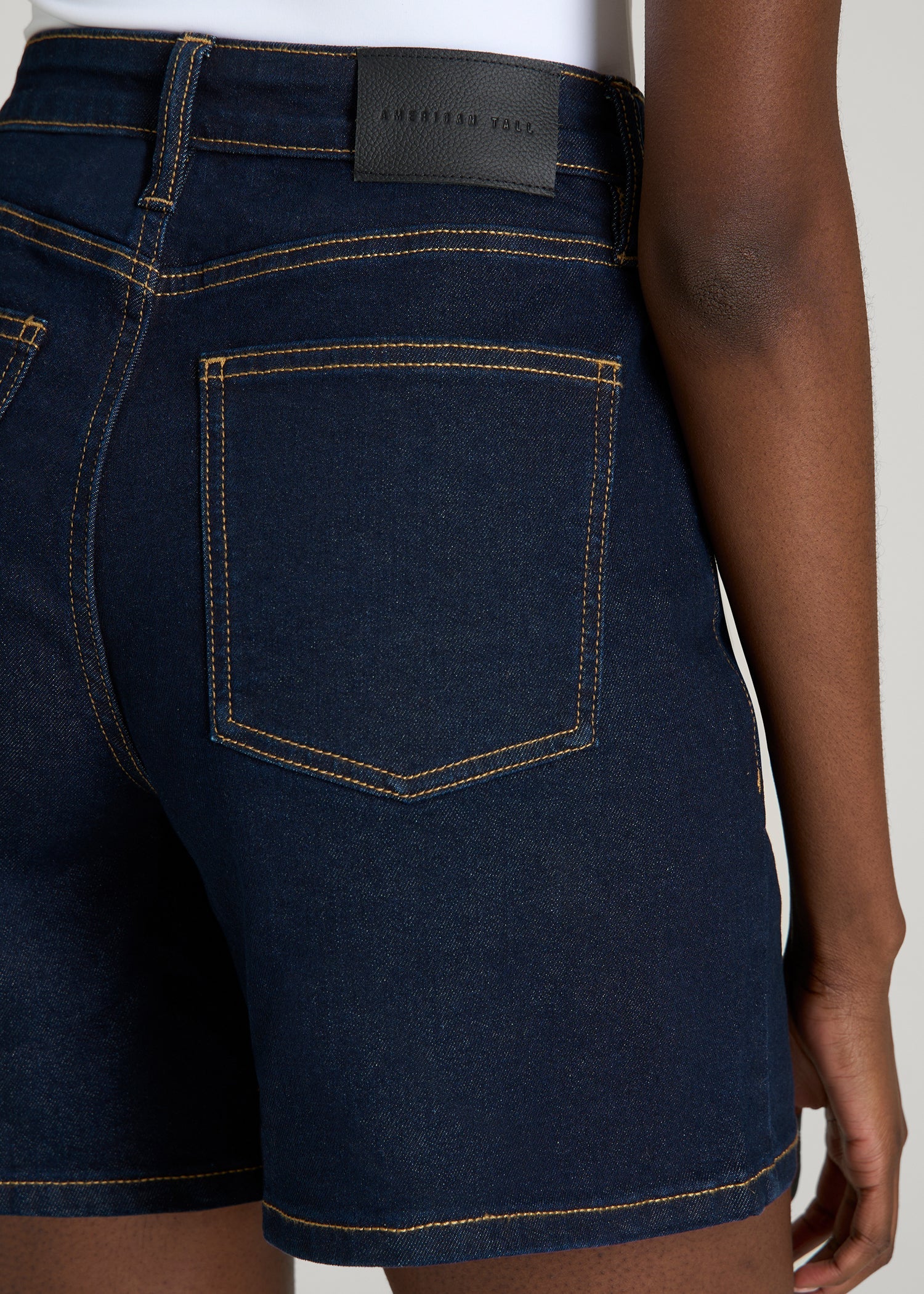 American Tall Discount | Stretch Denim Shorts for Tall Women in Deep Indigo Wash