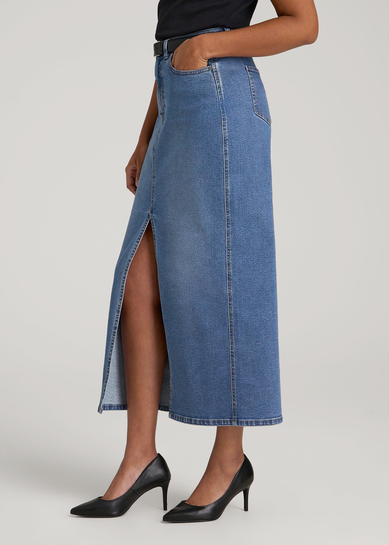 American Tall Sale | Denim Maxi Skirt for Tall Women in Colorado Blue