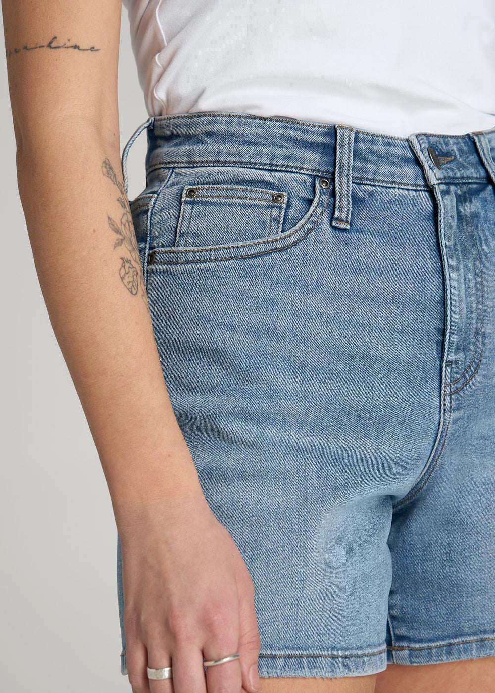 American Tall Online Shop | High Rise Denim Shorts for Tall Women in Heritage Faded