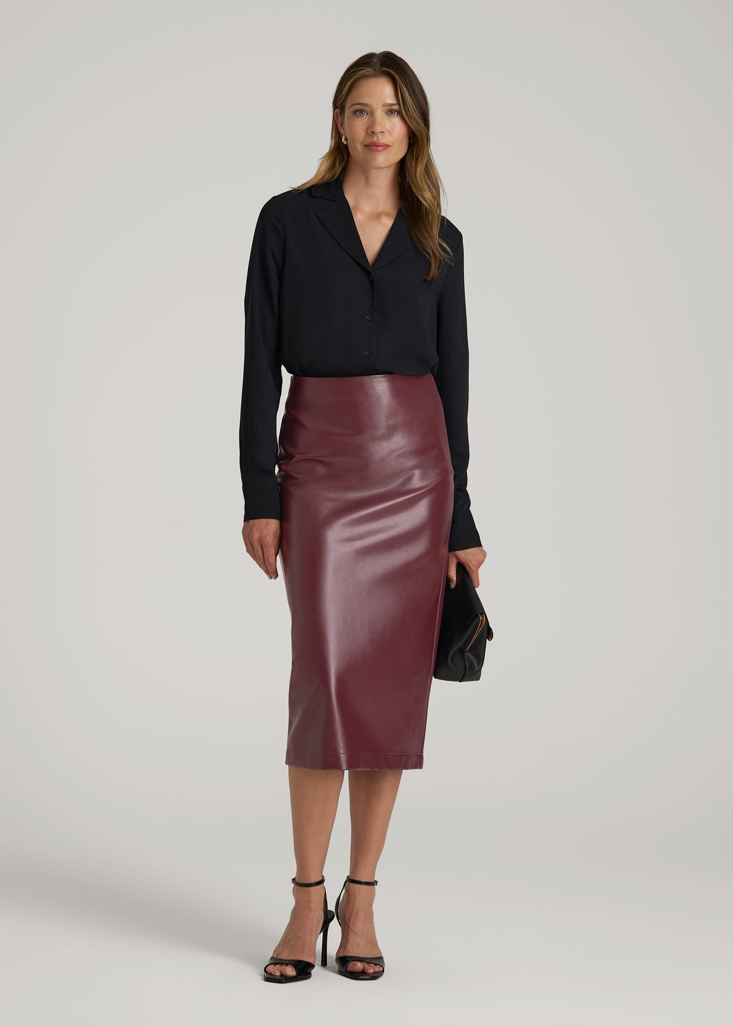 American Tall Discount | True Touch Leather Pencil Skirt for Tall Women in Port Royale