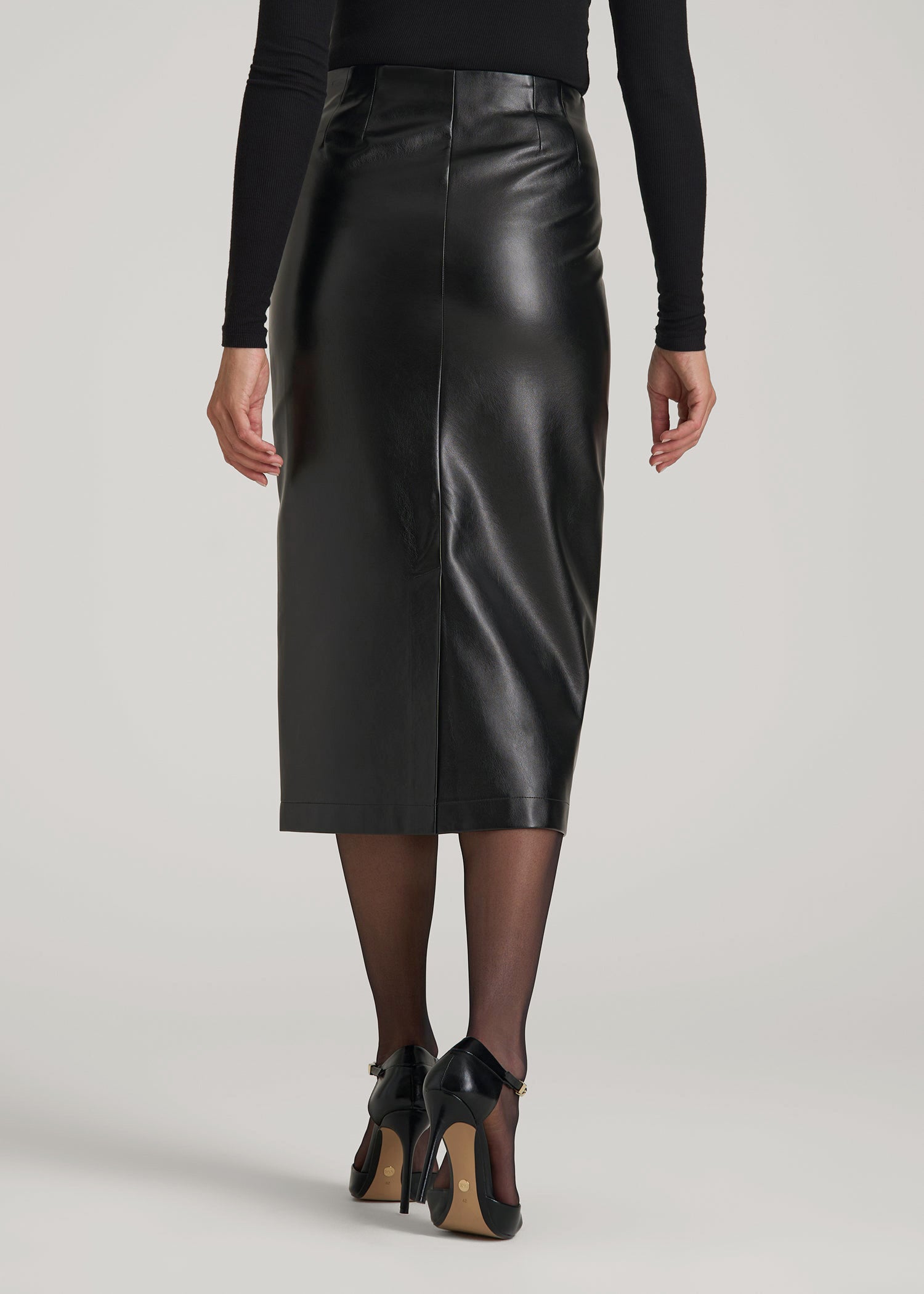 American Tall Outlet | True Touch Leather Pencil Skirt for Tall Women in Black