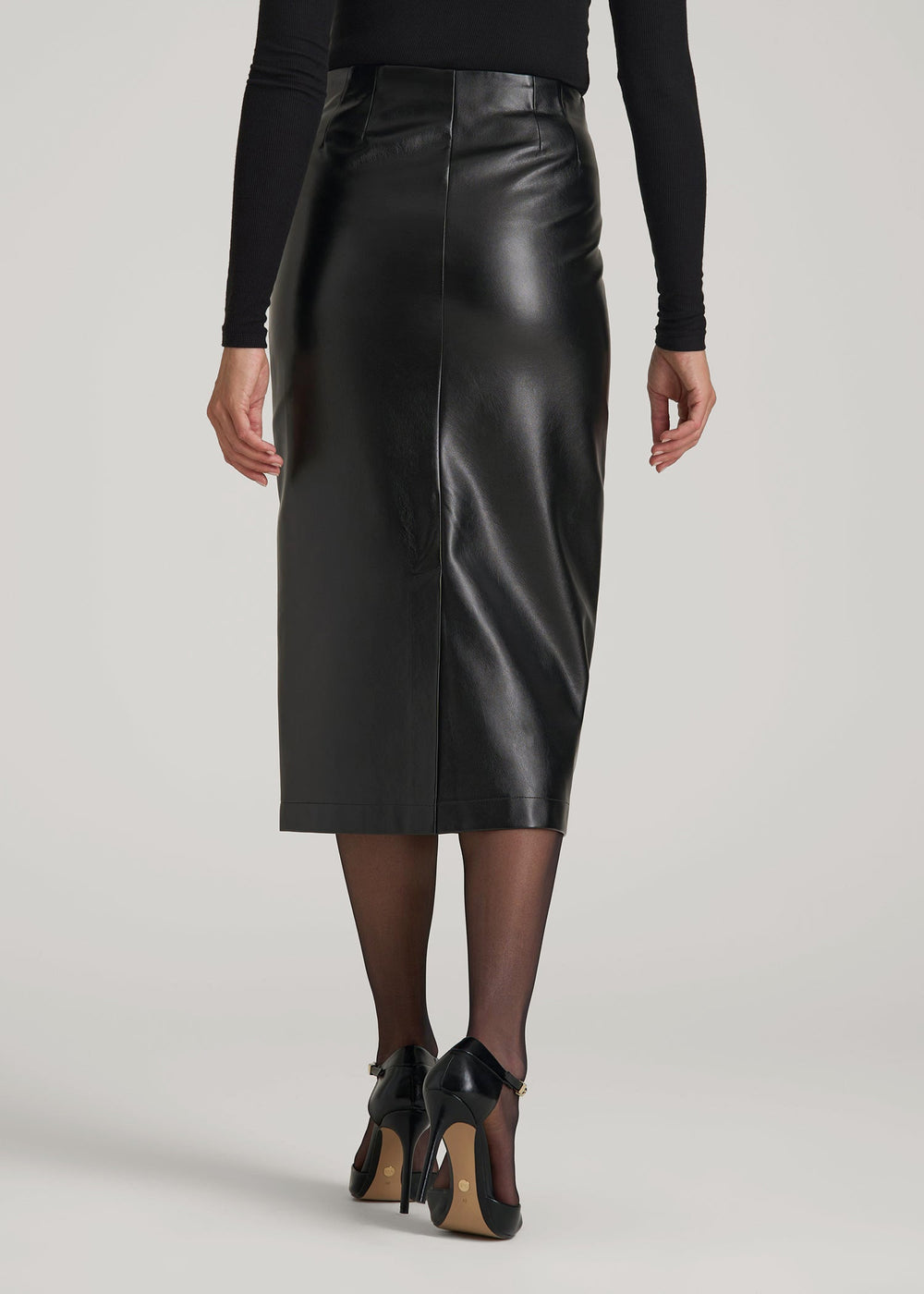 American Tall Outlet | True Touch Leather Pencil Skirt for Tall Women in Black