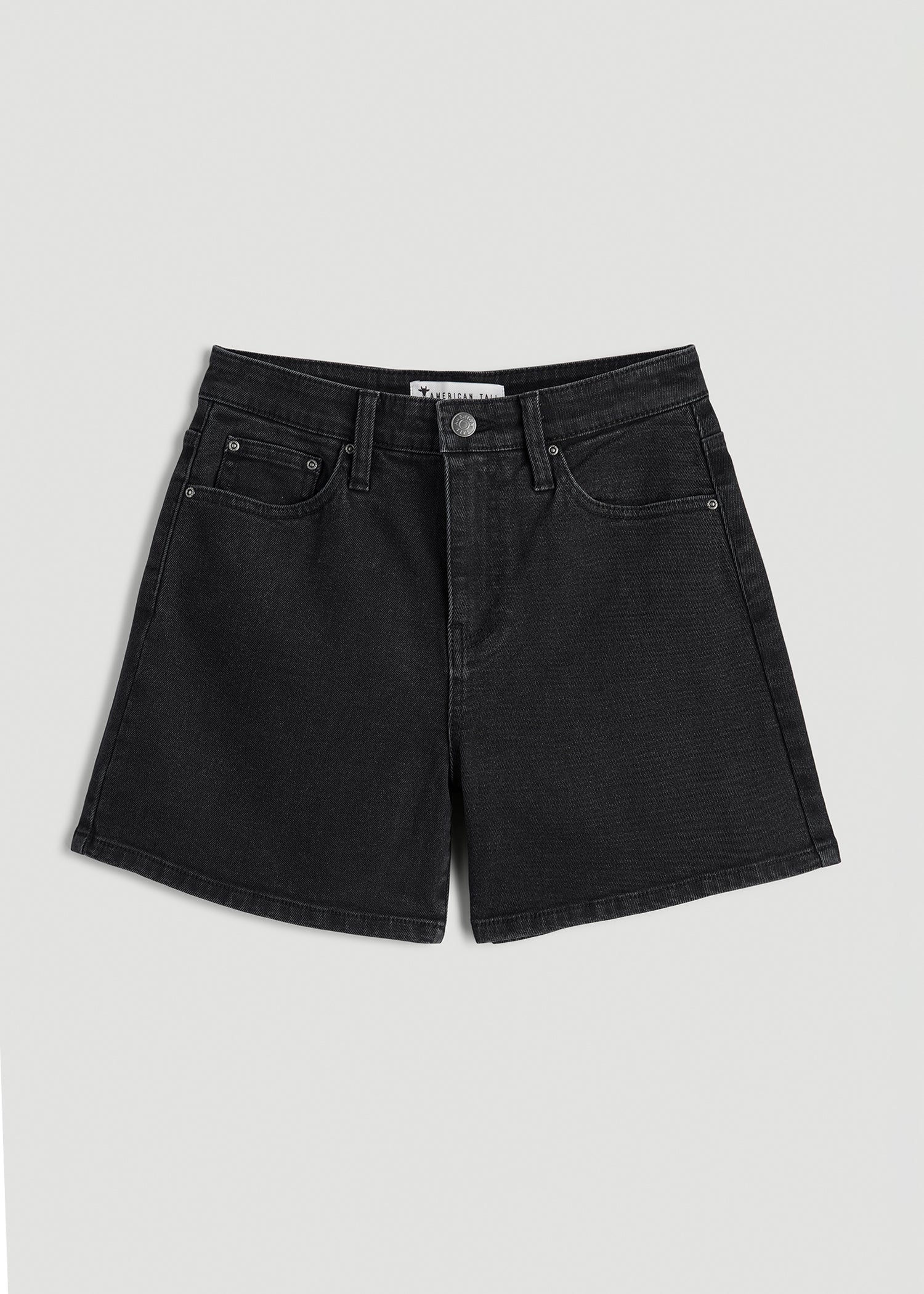 American Tall Discount | High Rise Denim Shorts for Tall Women in Onyx Black Wash
