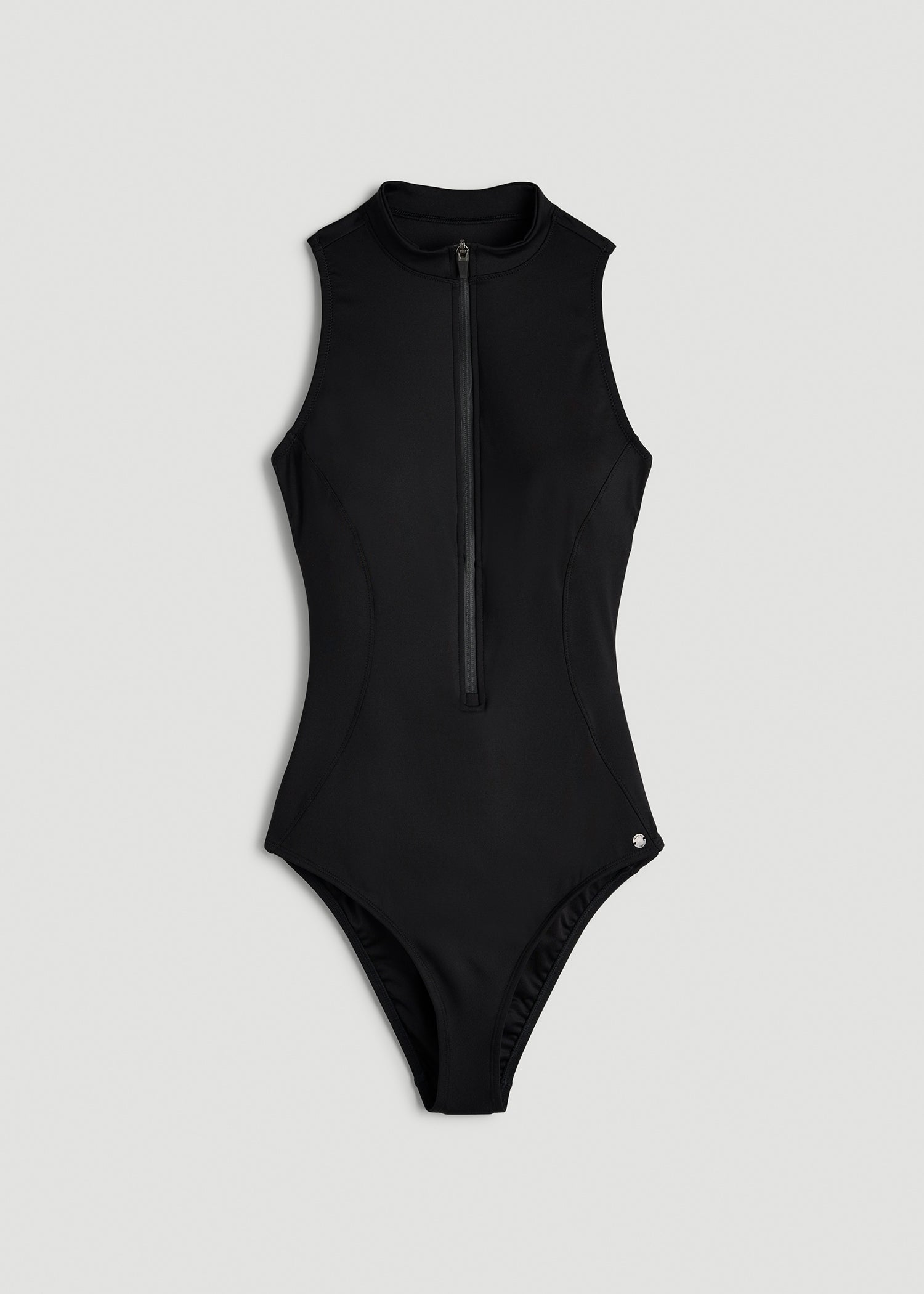 American Tall Online Shop | Quarter Zip Cinched One Piece Swimsuit for Tall Women in Deep Black