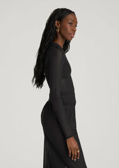 American Tall Discount | Power Mesh Fitted Long Sleeve Top for Tall Women in Deep Black