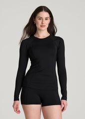 American Tall Outlet | Long Sleeve Crewneck Rashguard for Tall Women in Deep Black