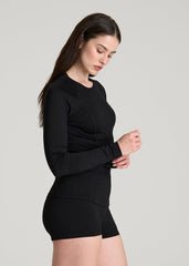 American Tall Outlet | Long Sleeve Crewneck Rashguard for Tall Women in Deep Black