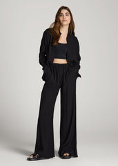 American Tall For Sale | Crinkle Pull-on Wide-leg Pants for Tall Women in Black