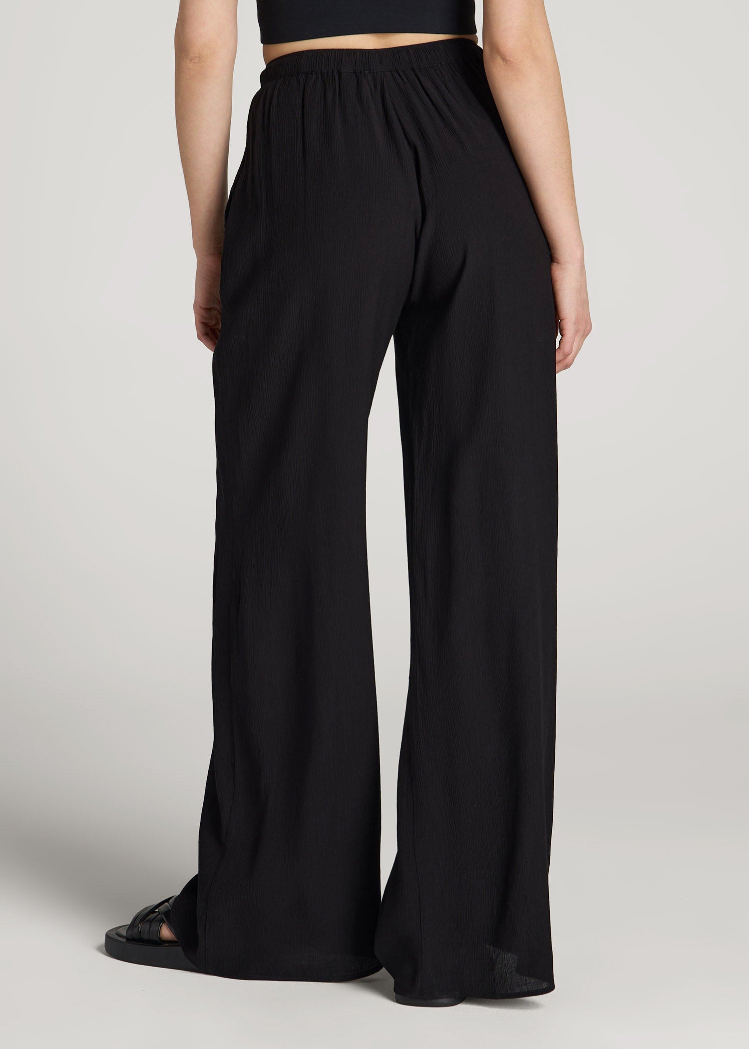 American Tall For Sale | Crinkle Pull-on Wide-leg Pants for Tall Women in Black
