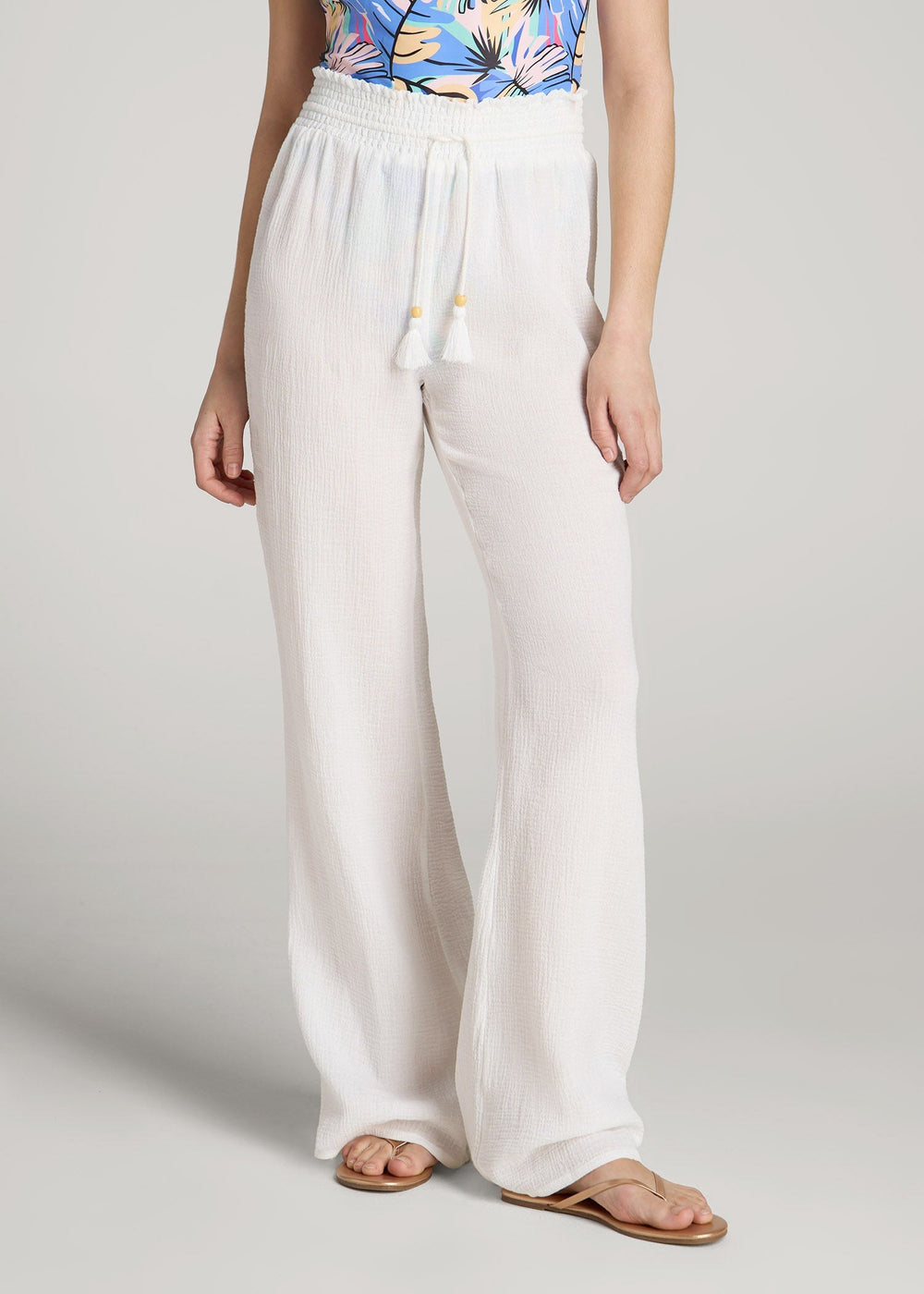 American Tall Discount | Gauze Cover Up Pants for Tall Women in Bright White