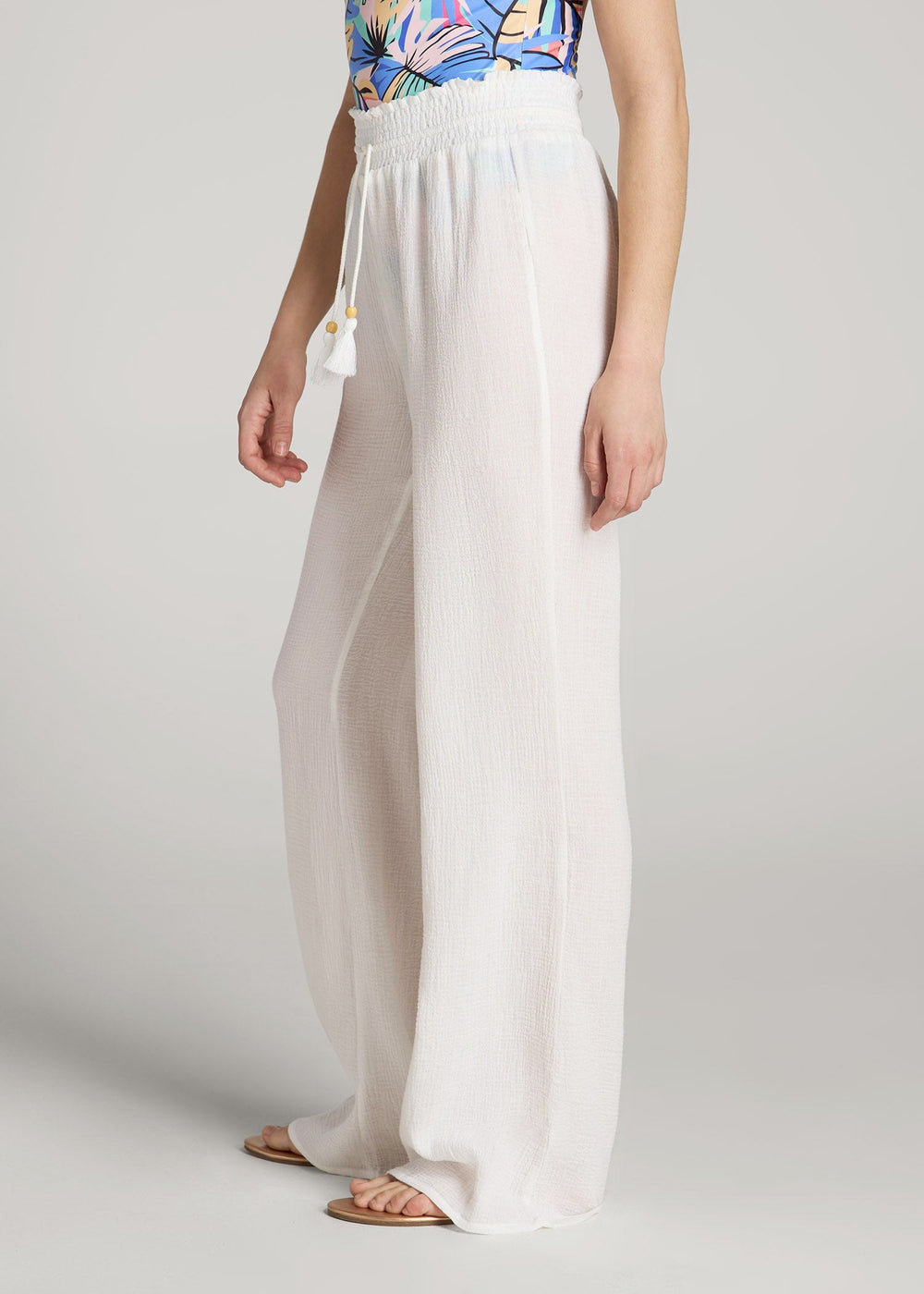 American Tall Discount | Gauze Cover Up Pants for Tall Women in Bright White