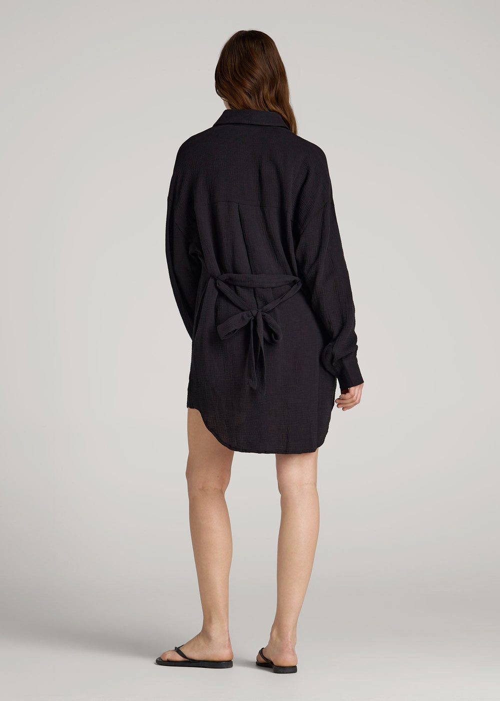 American Tall Sale | Gauze Shirt Dress for Tall Women in Black
