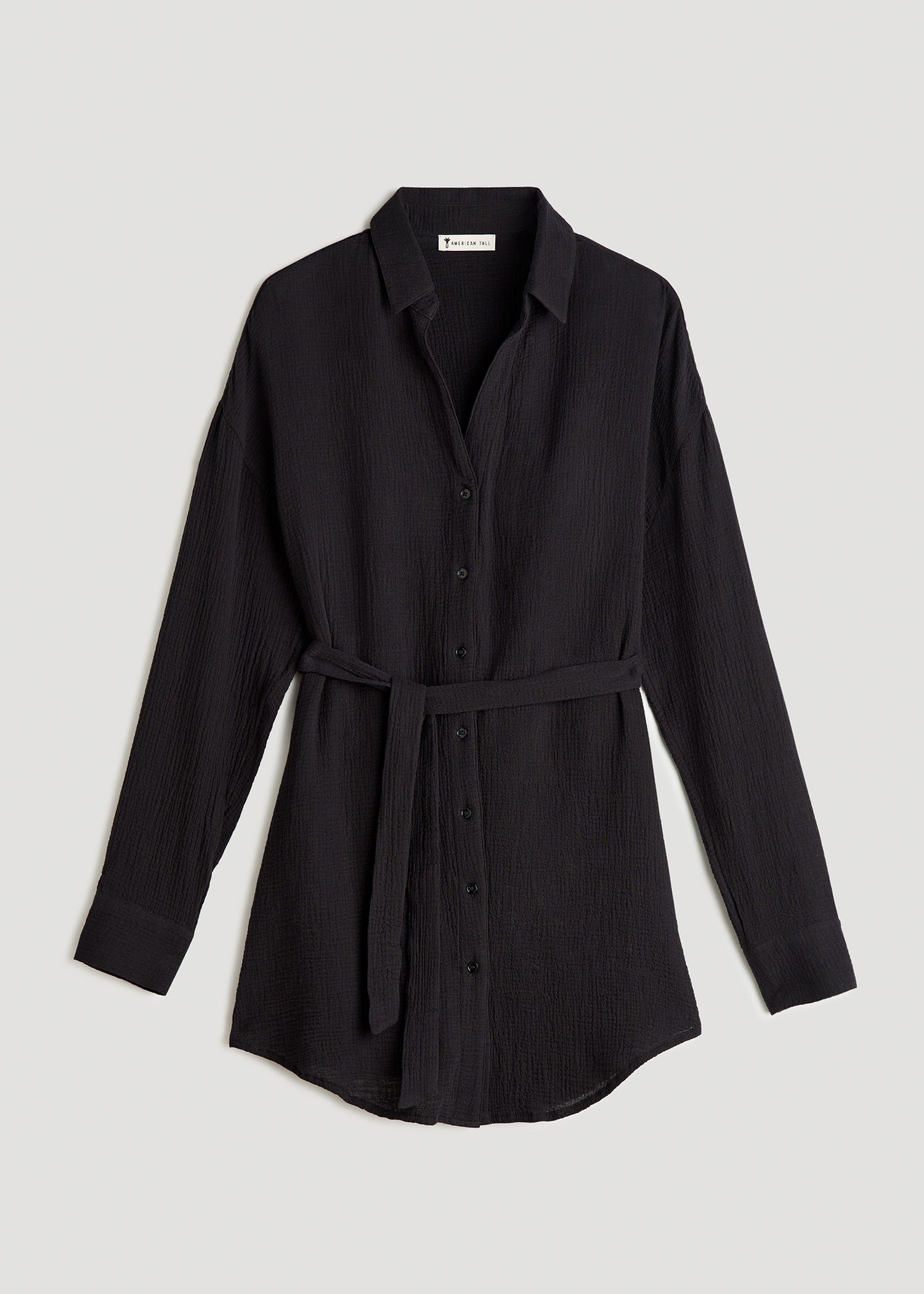 American Tall Sale | Gauze Shirt Dress for Tall Women in Black