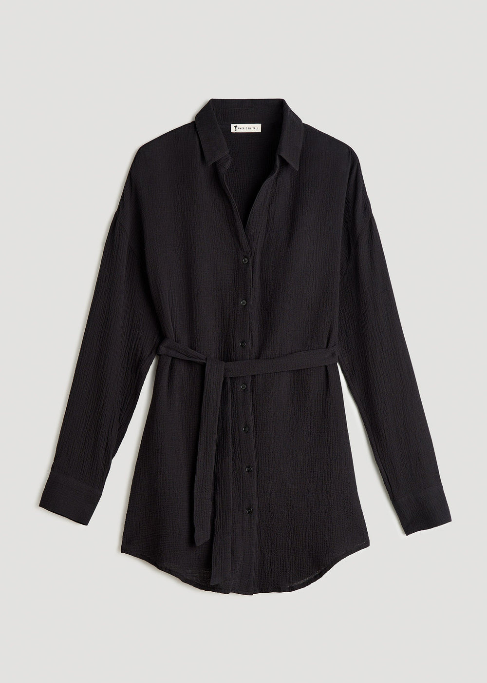 American Tall Sale | Gauze Shirt Dress for Tall Women in Black