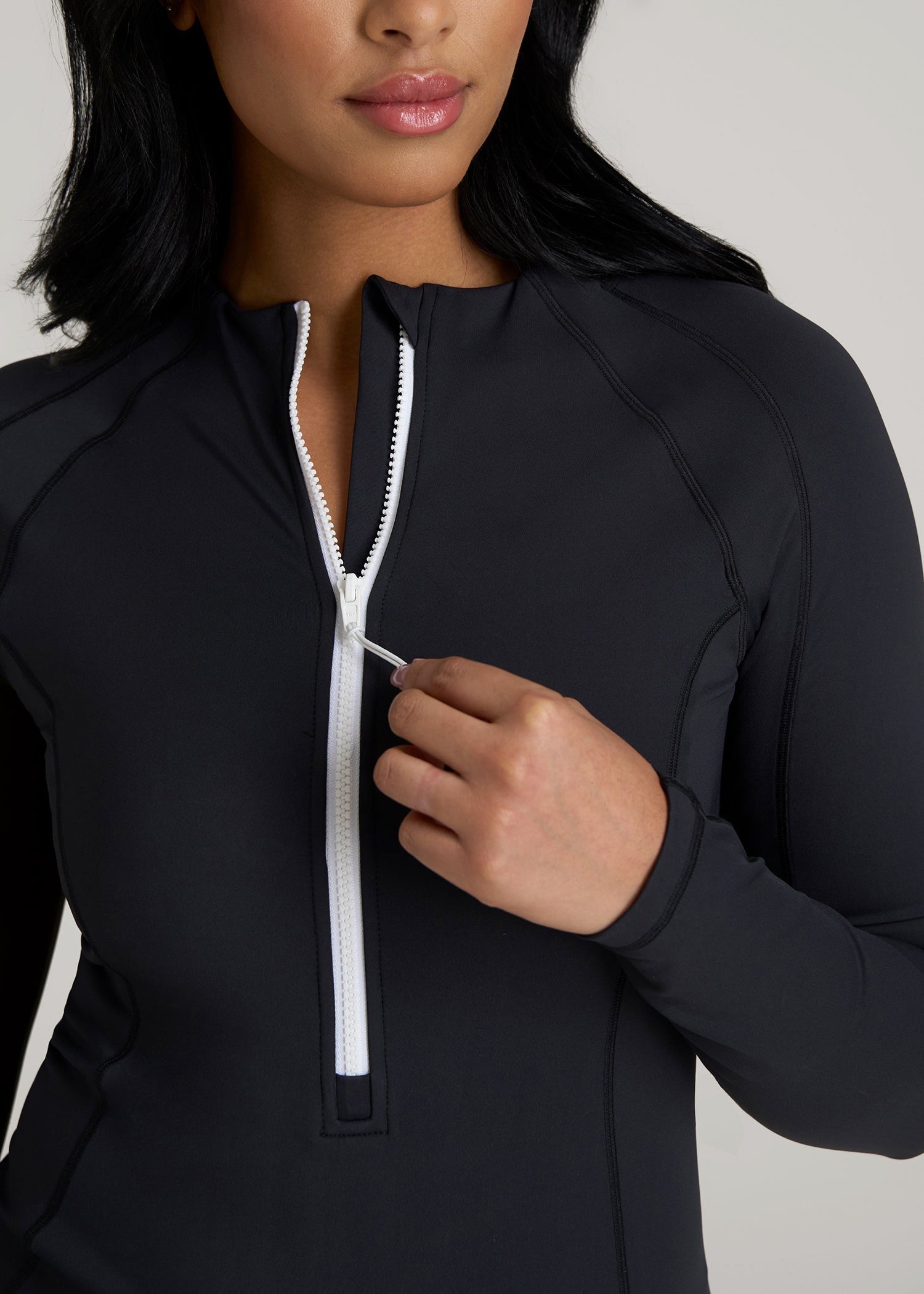 American Tall Outlet | Long Sleeve UPF 50 One Piece Swimsuit for Tall Women in Black