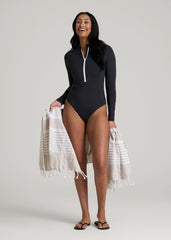 American Tall Outlet | Long Sleeve UPF 50 One Piece Swimsuit for Tall Women in Black