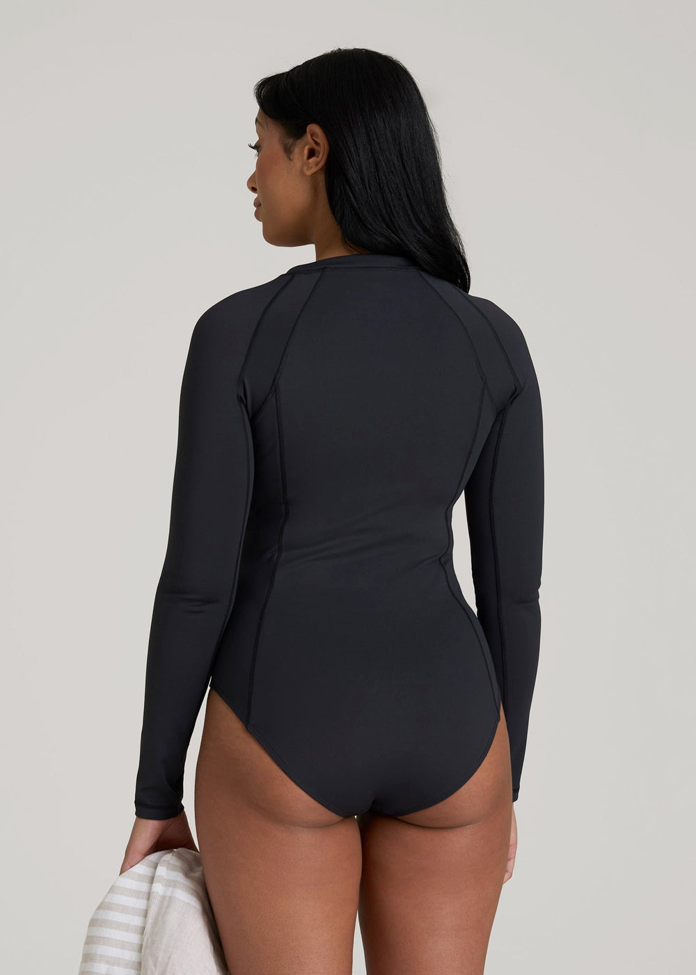 American Tall Outlet | Long Sleeve UPF 50 One Piece Swimsuit for Tall Women in Black