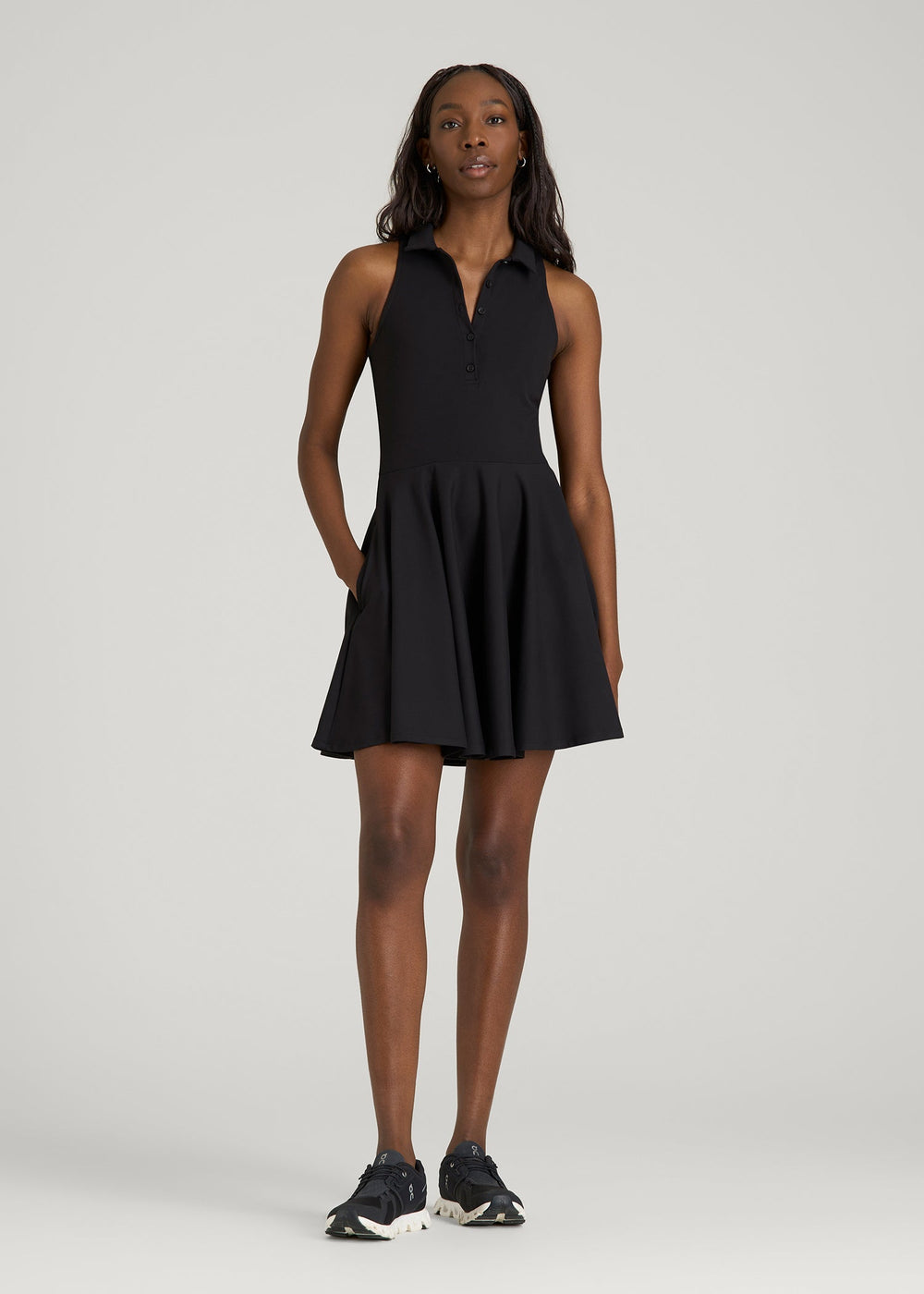 American Tall Discount | Balance Racerback Sleeveless Polo Dress for Tall Women in Black