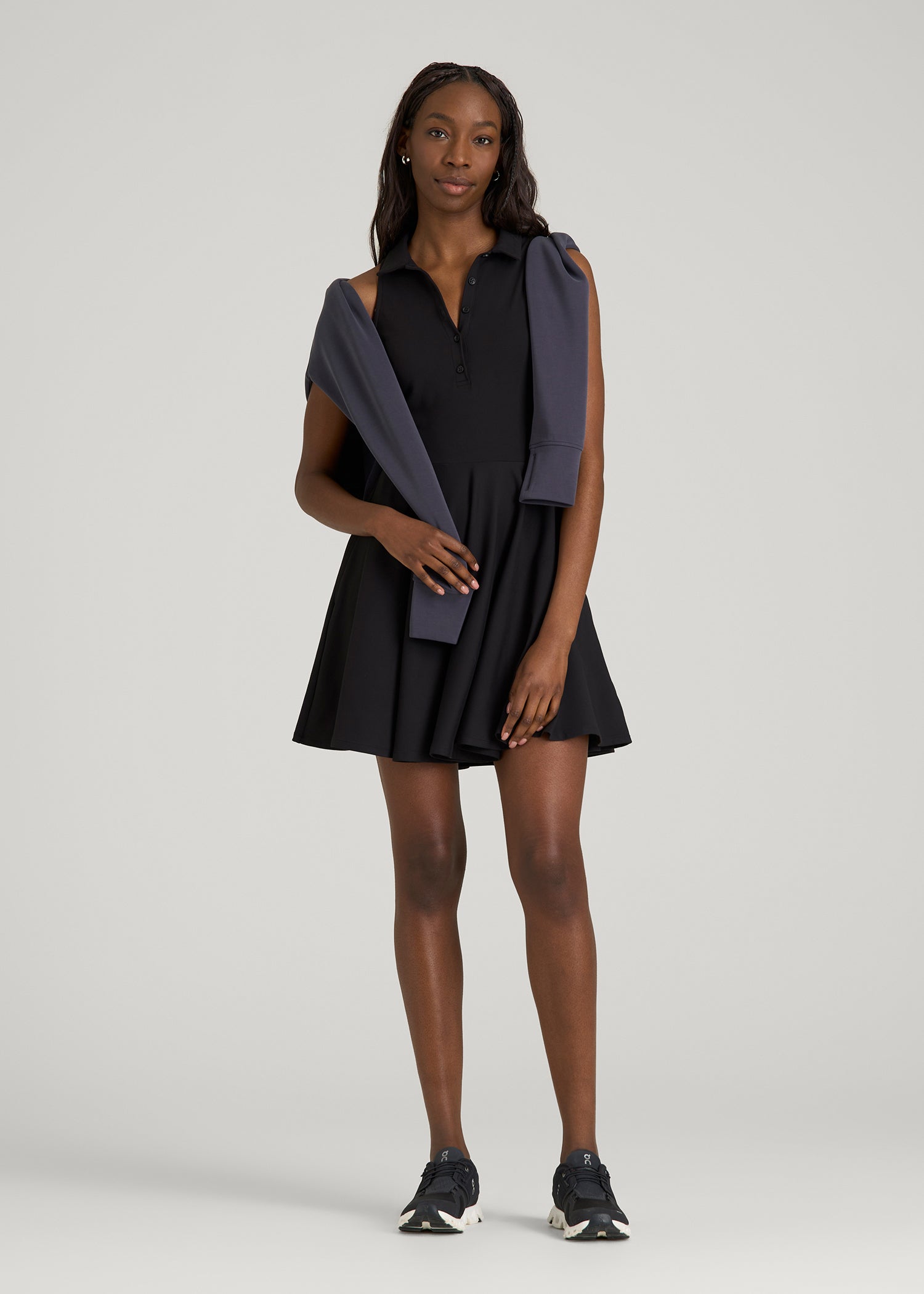 American Tall Discount | Balance Racerback Sleeveless Polo Dress for Tall Women in Black