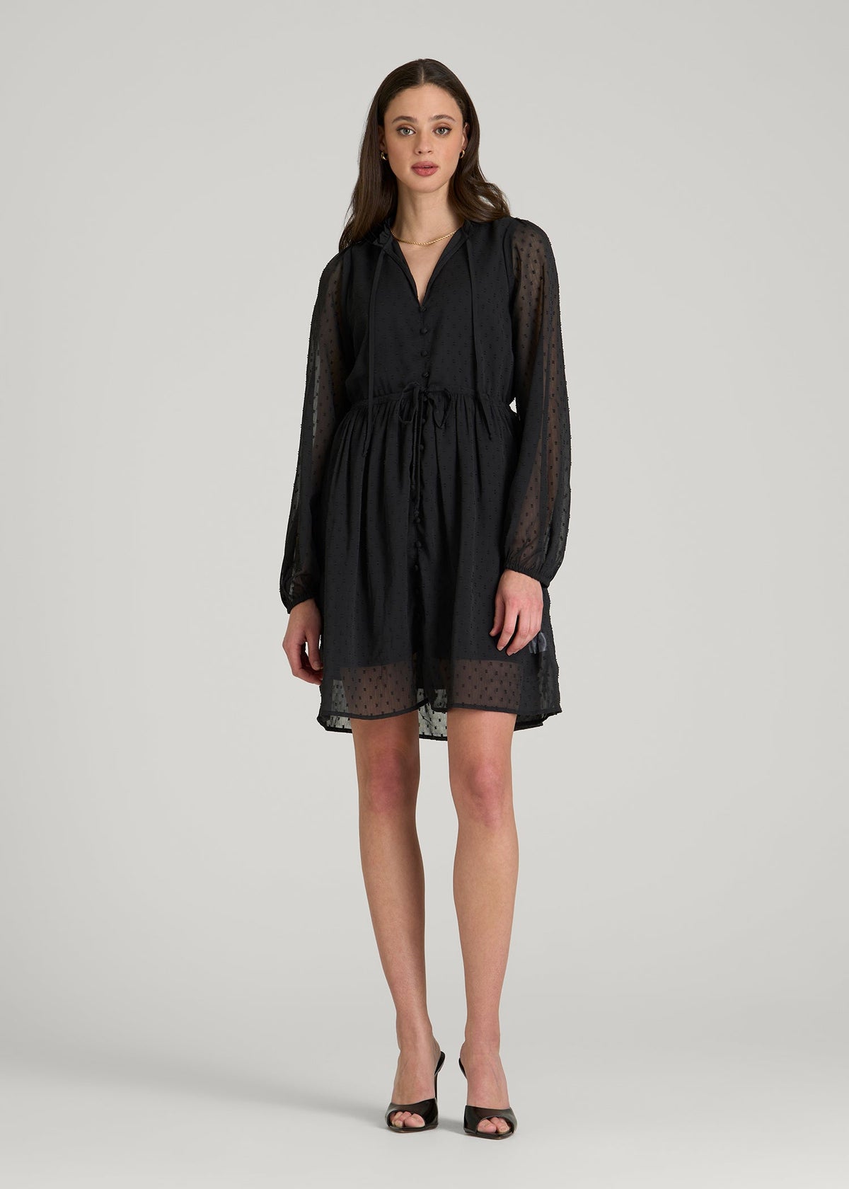 American Tall Online | Peasant Chiffon Mini Dress for Tall Women in Black