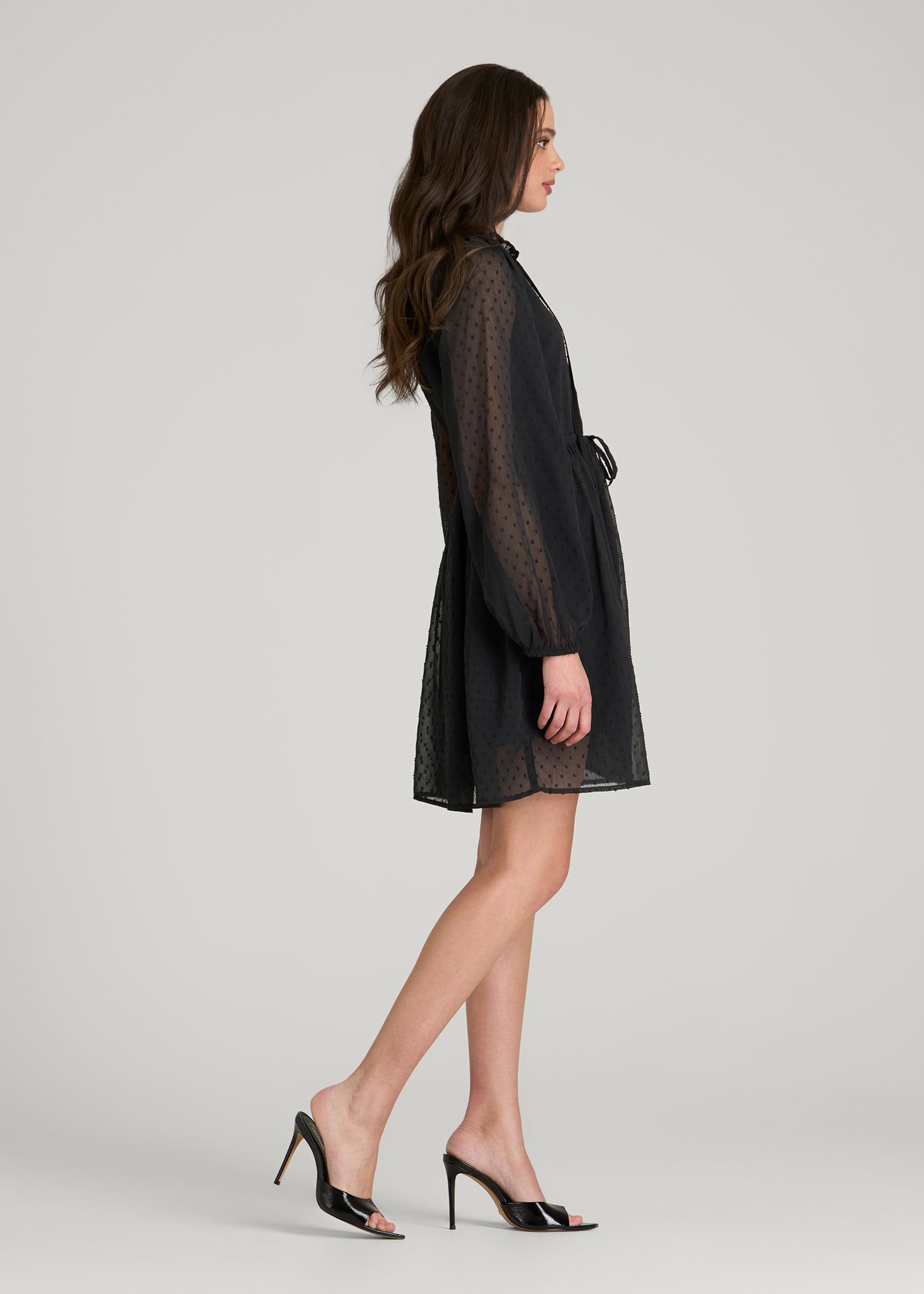 American Tall Online | Peasant Chiffon Mini Dress for Tall Women in Black
