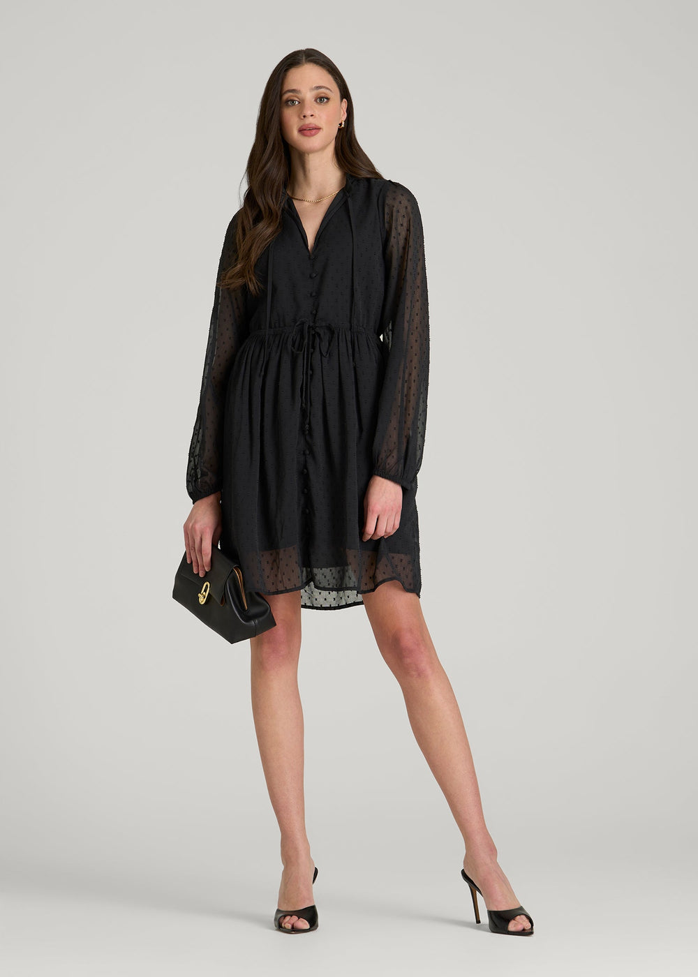 American Tall Online | Peasant Chiffon Mini Dress for Tall Women in Black