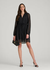 American Tall Online | Peasant Chiffon Mini Dress for Tall Women in Black