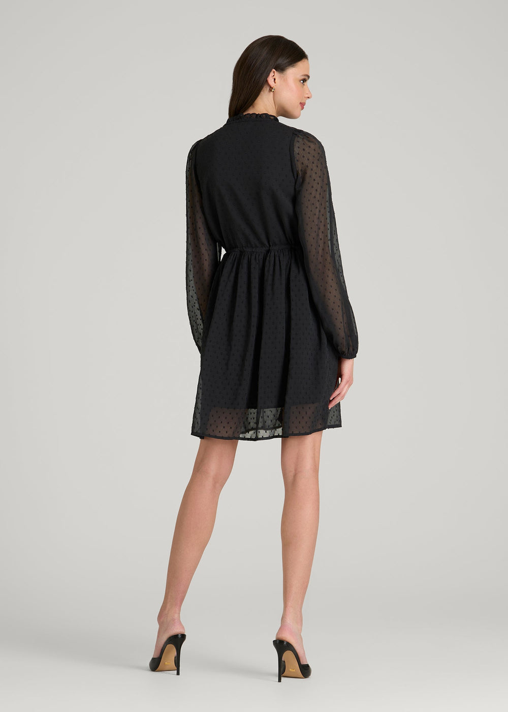 American Tall Online | Peasant Chiffon Mini Dress for Tall Women in Black