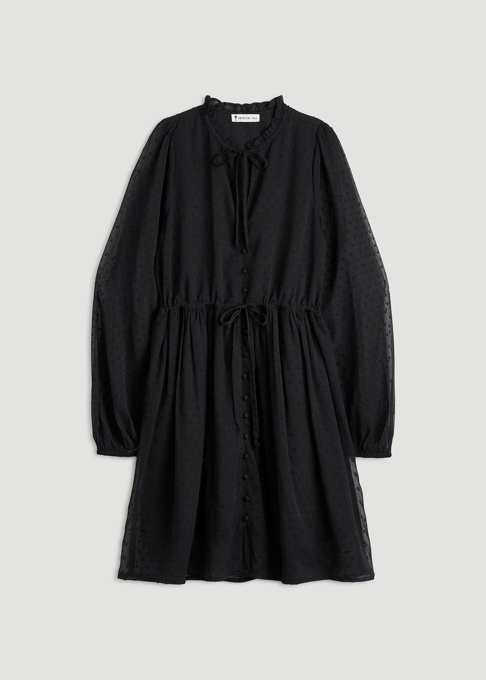 American Tall Online | Peasant Chiffon Mini Dress for Tall Women in Black