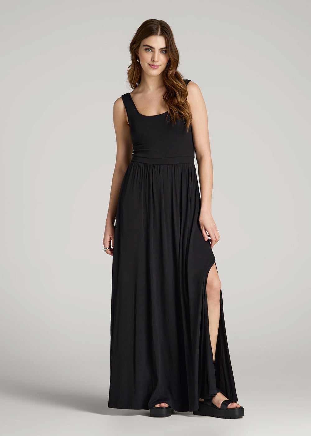 American Tall Outlet | Jersey Tank Maxi Dress with Pockets for Tall Women in Black