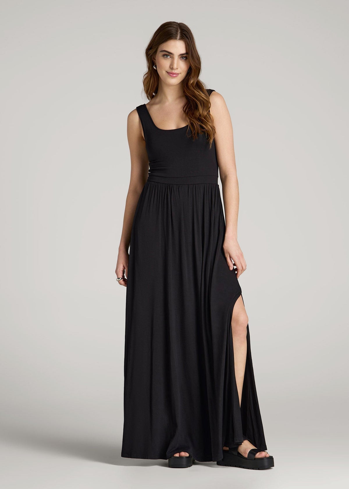 American Tall Outlet | Jersey Tank Maxi Dress with Pockets for Tall Women in Black