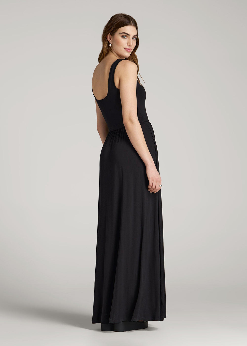 American Tall Outlet | Jersey Tank Maxi Dress with Pockets for Tall Women in Black