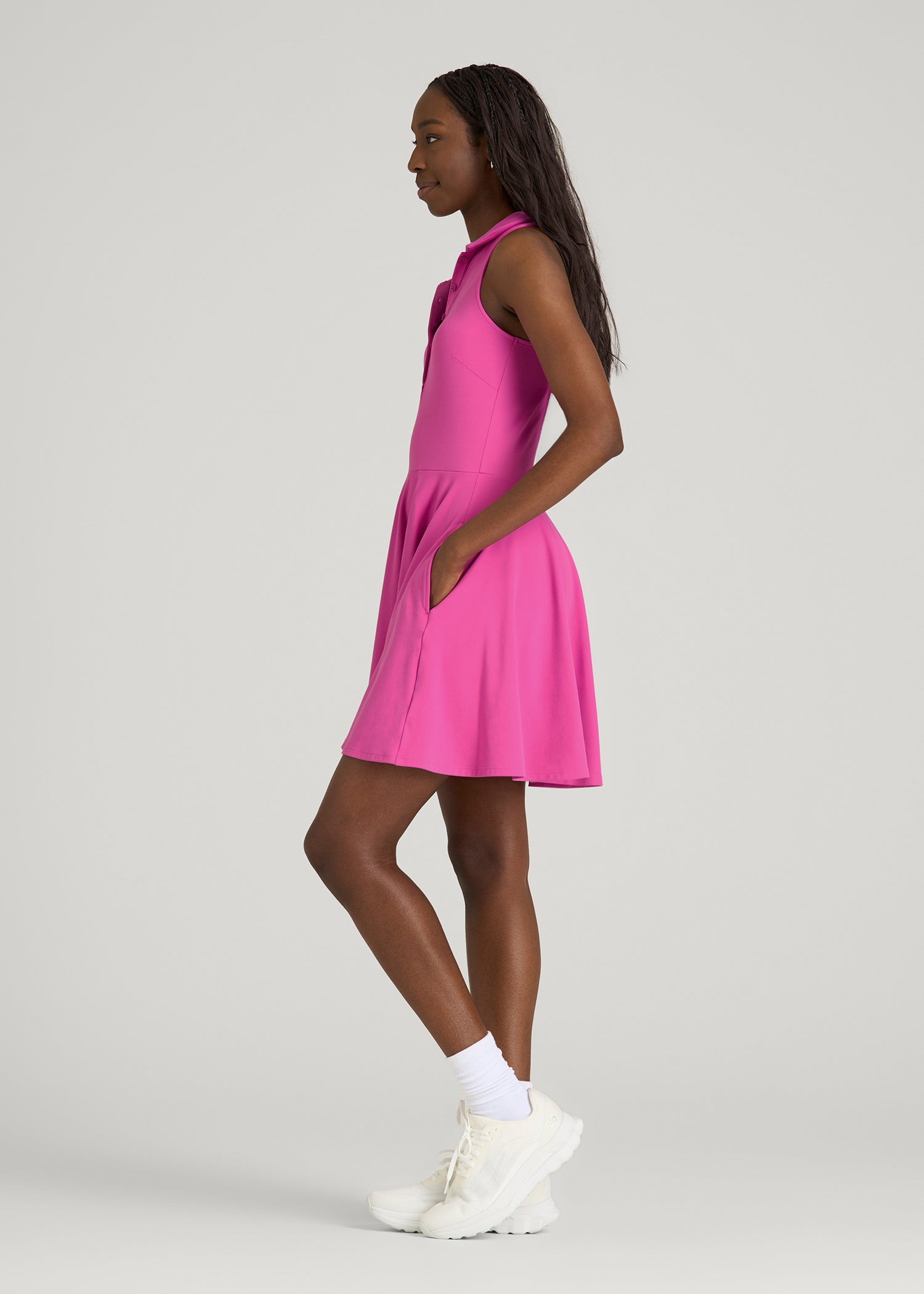 American Tall Online | Balance Racerback Sleeveless Polo Dress for Tall Women in Magenta