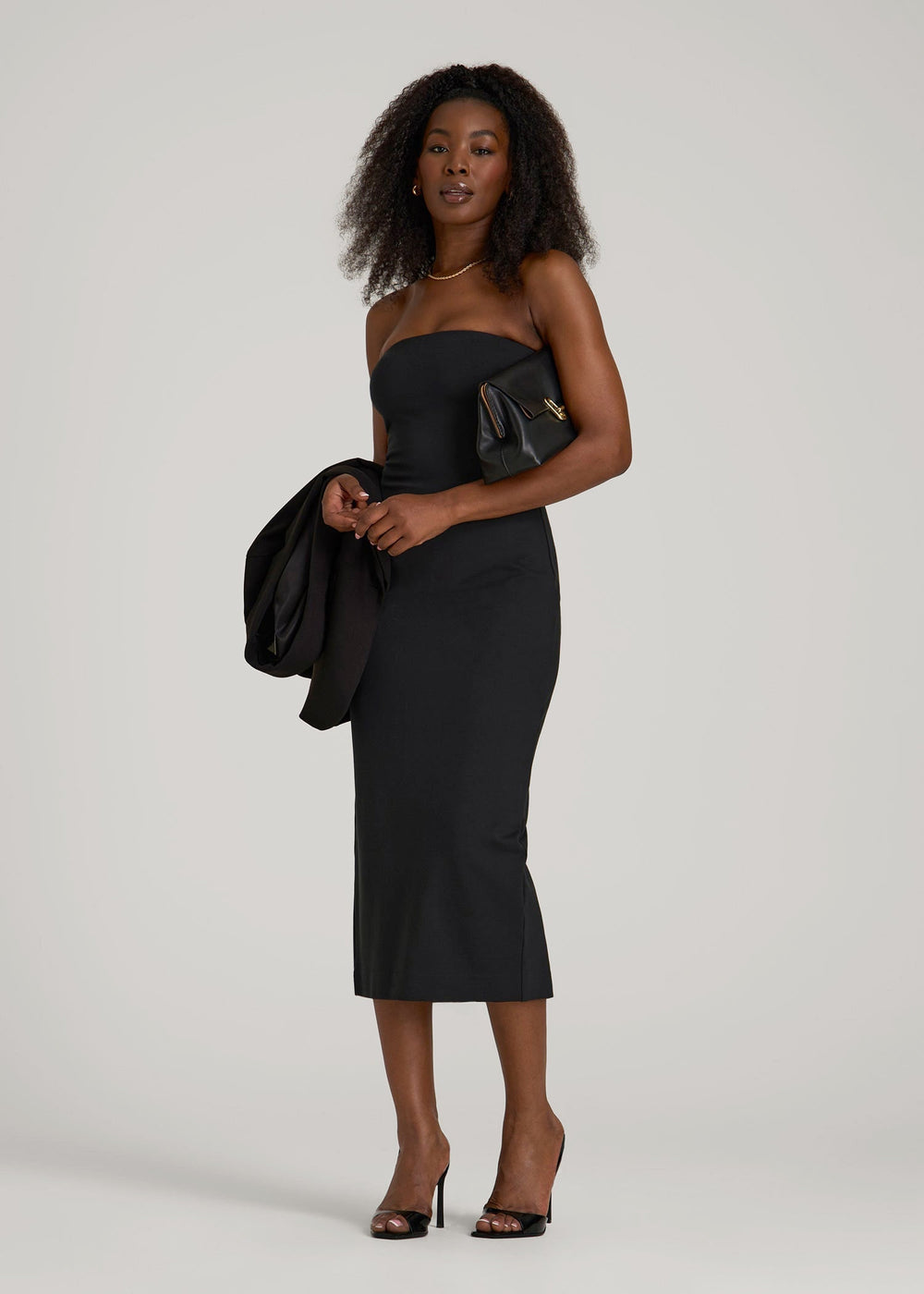 American Tall Outlet | Soft Flex Ponte Fitted Bustier Dress for Tall Women in Black