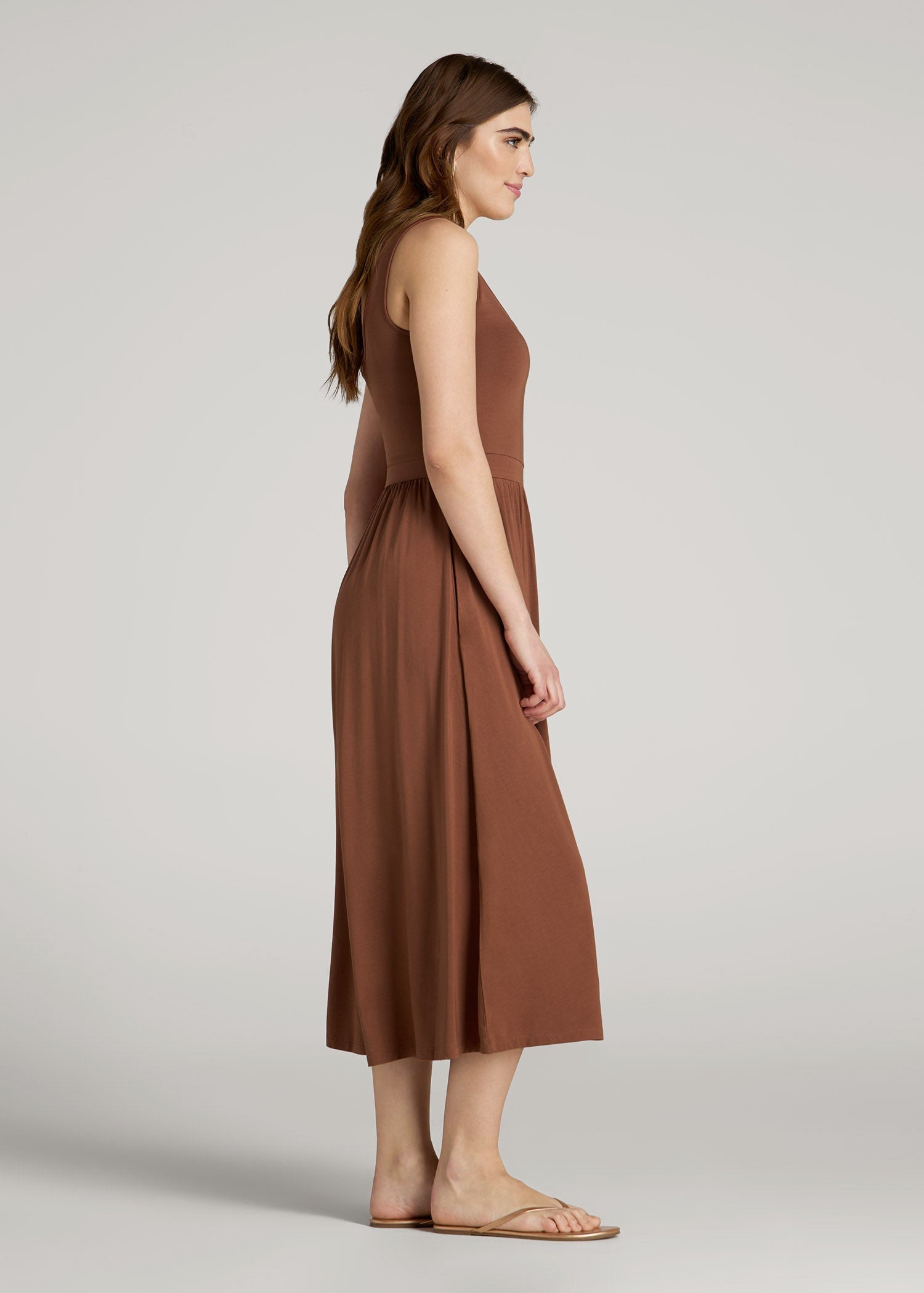 American Tall For Sale | Jersey Tank Dress with Pockets for Tall Women in Clay Brown