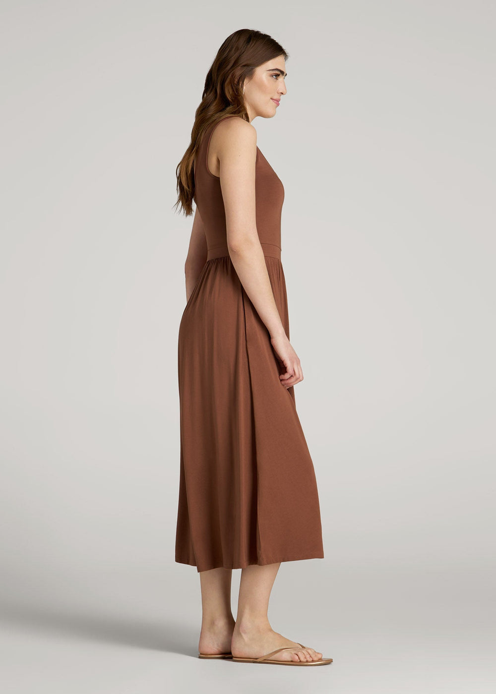 American Tall For Sale | Jersey Tank Dress with Pockets for Tall Women in Clay Brown