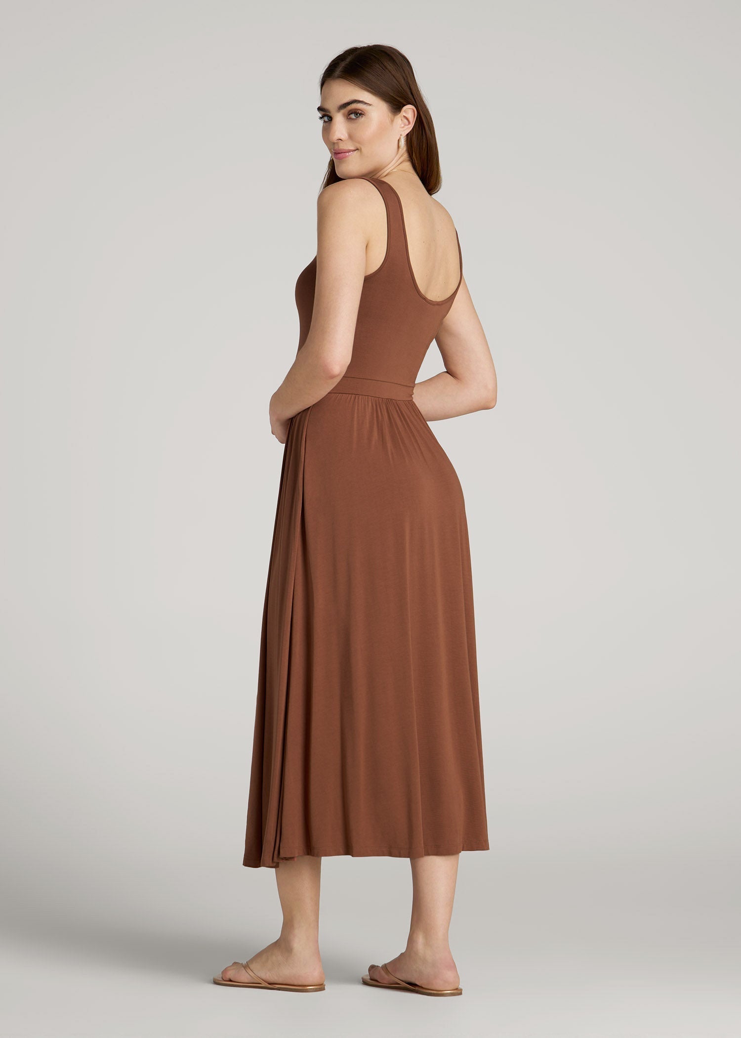 American Tall For Sale | Jersey Tank Dress with Pockets for Tall Women in Clay Brown