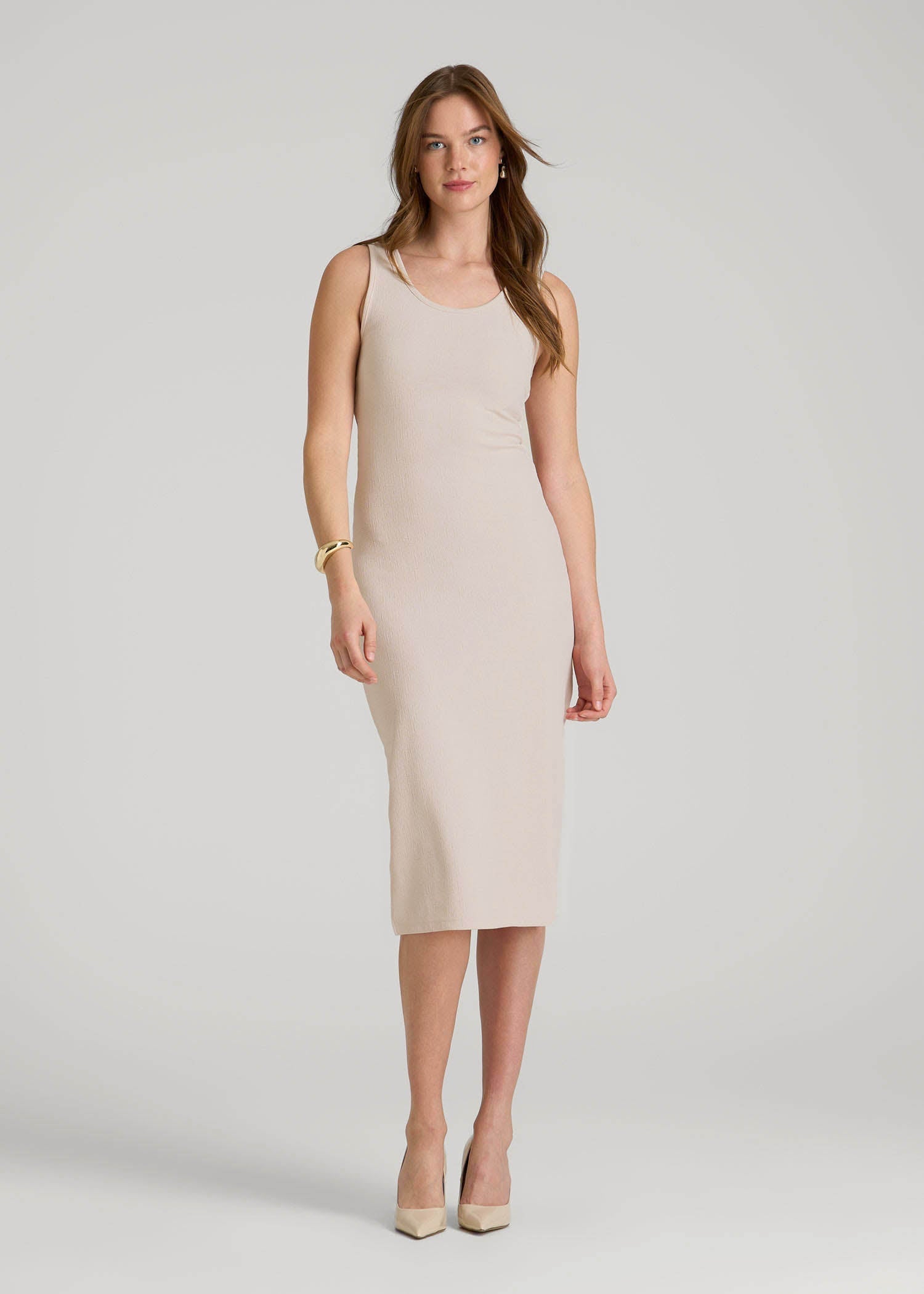 American Tall Online Shop | Midi Cross Back Sleeveless Dress for Tall Women in Shell
