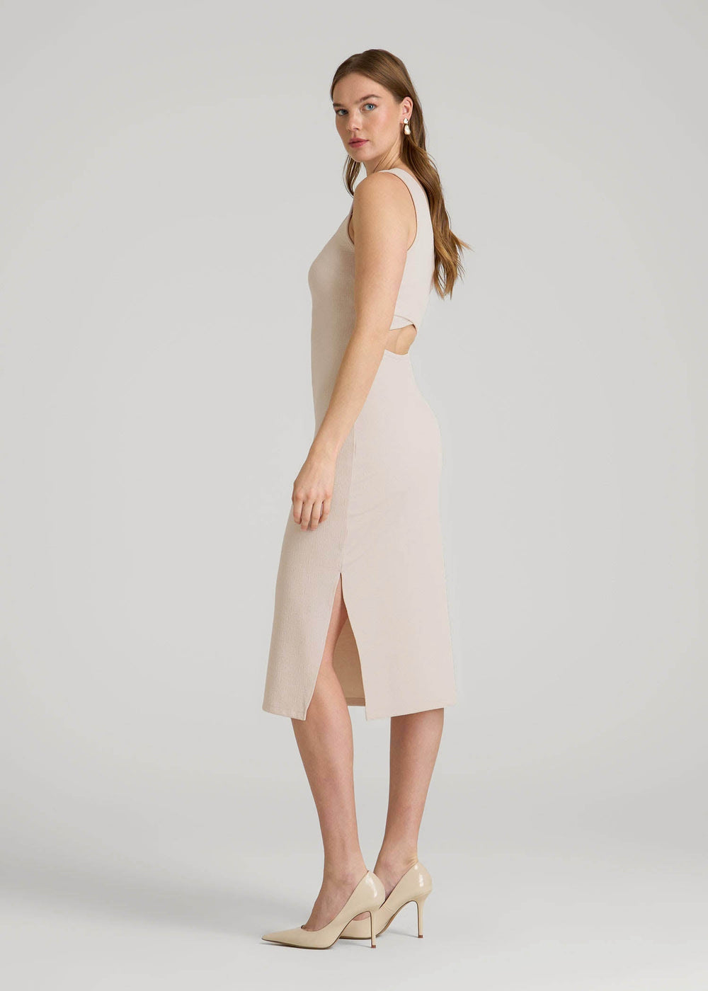 American Tall Online Shop | Midi Cross Back Sleeveless Dress for Tall Women in Shell