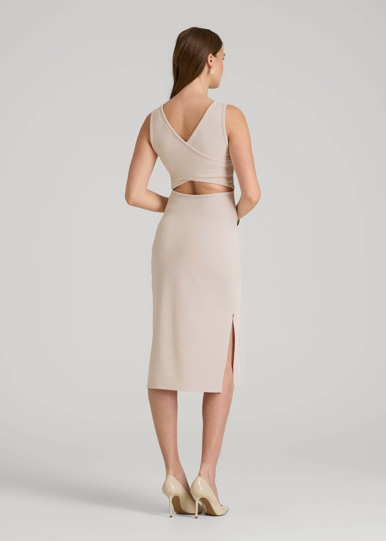 American Tall Online Shop | Midi Cross Back Sleeveless Dress for Tall Women in Shell