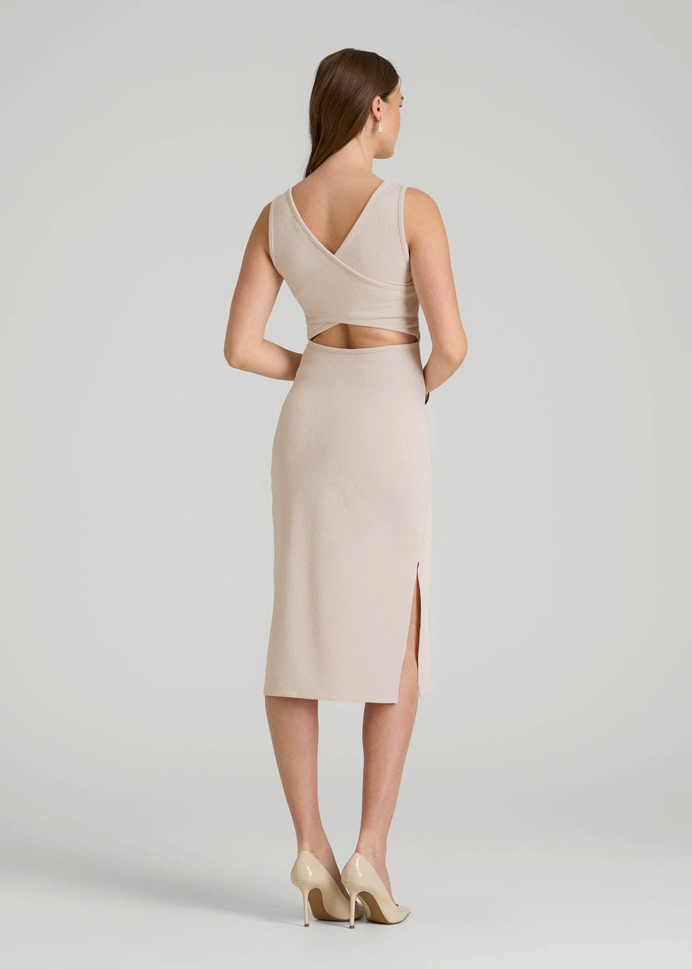 American Tall Online Shop | Midi Cross Back Sleeveless Dress for Tall Women in Shell