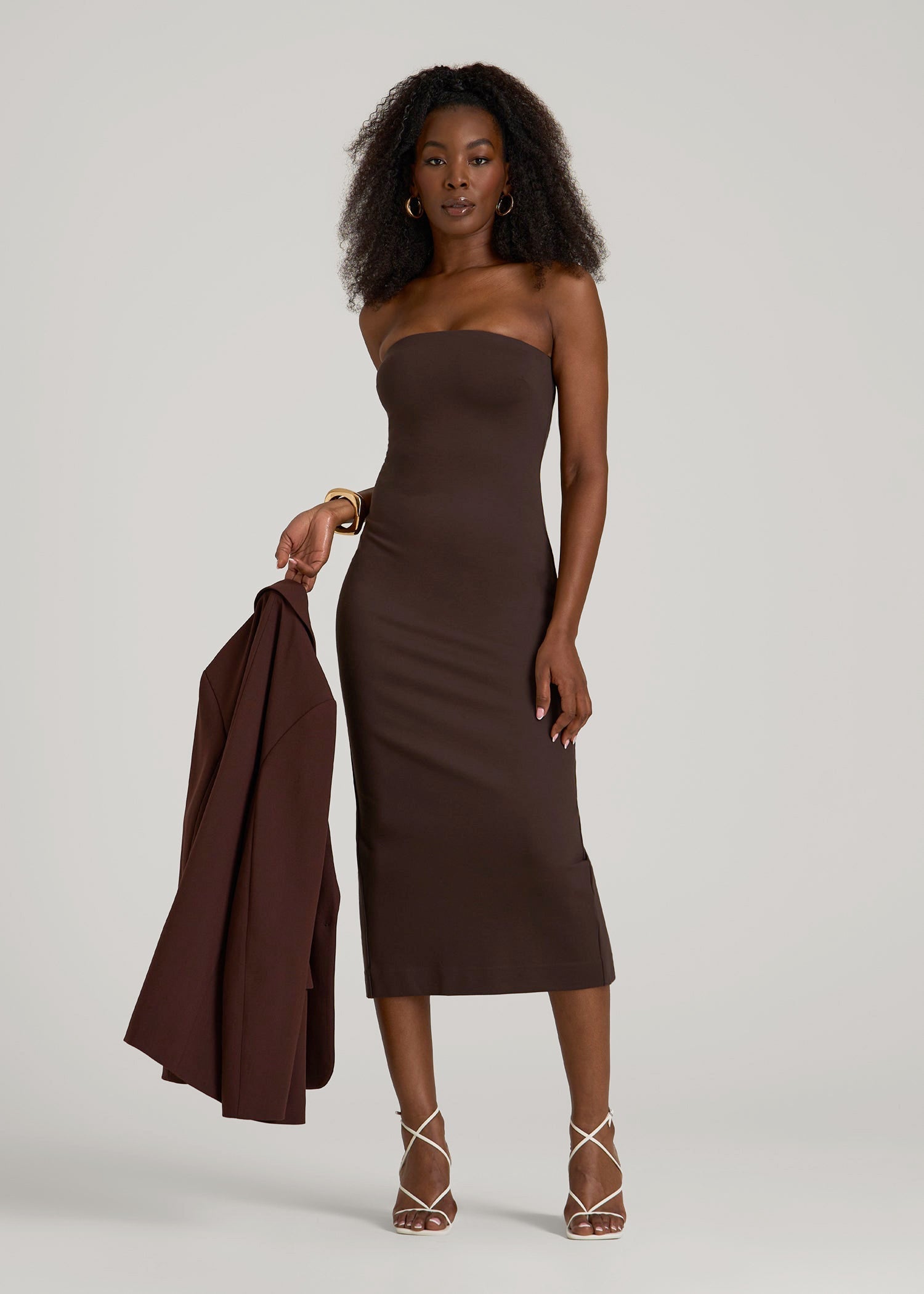 American Tall Sale | Soft Flex Ponte Fitted Bustier Dress for Tall Women in Espresso
