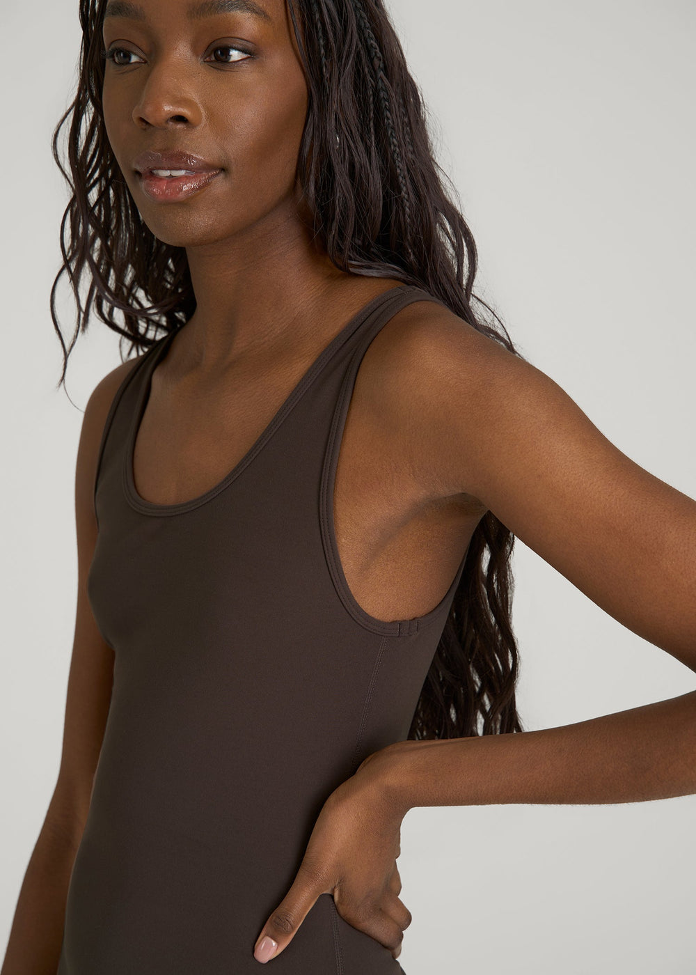 American Tall Discount | Balance Scoopneck Romper for Tall Women in Espresso