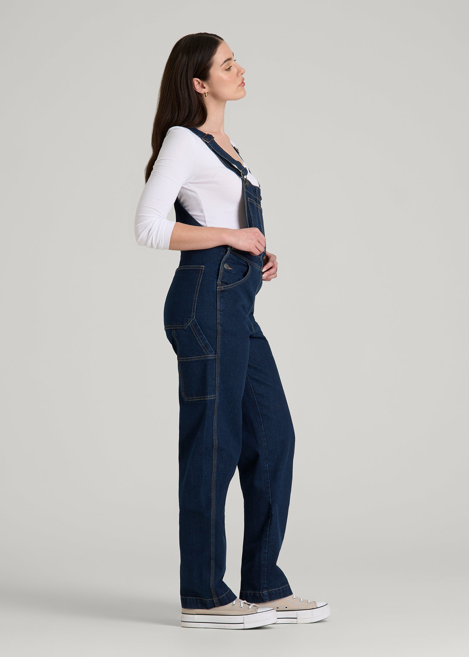 American Tall Online | Denim Overalls for Tall Women in Deep Indigo Wash