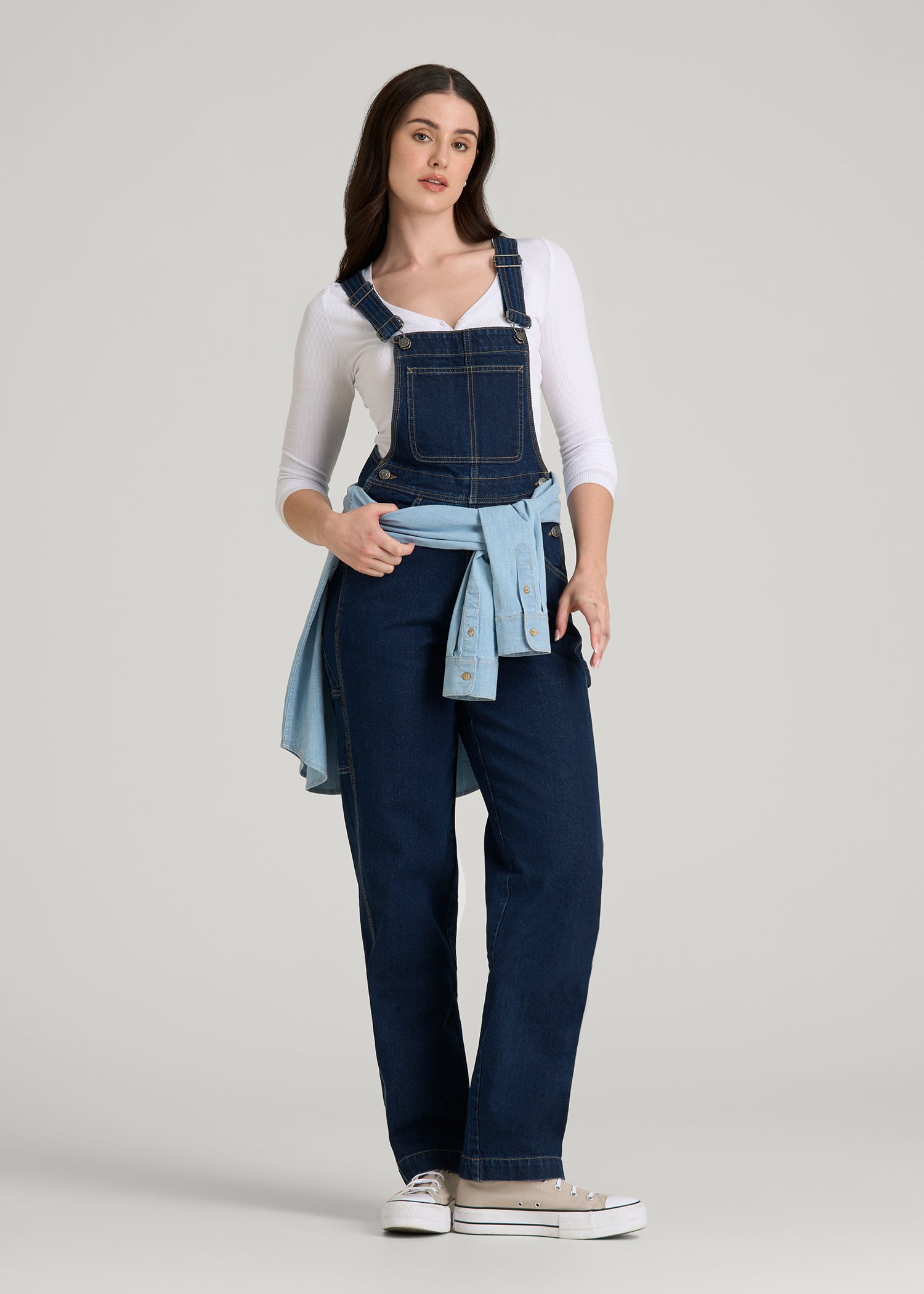 American Tall Online | Denim Overalls for Tall Women in Deep Indigo Wash