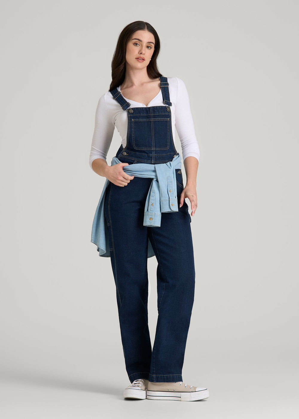 American Tall Online | Denim Overalls for Tall Women in Deep Indigo Wash