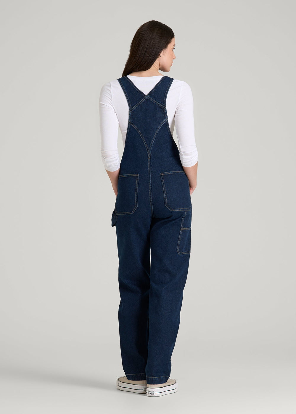 American Tall Online | Denim Overalls for Tall Women in Deep Indigo Wash