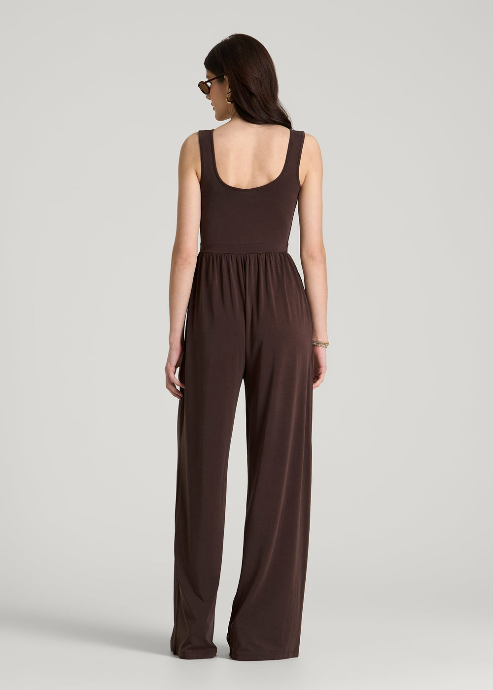 American Tall Sale | Jersey Tank wide leg jumpsuit with pockets for Tall Women in Espresso