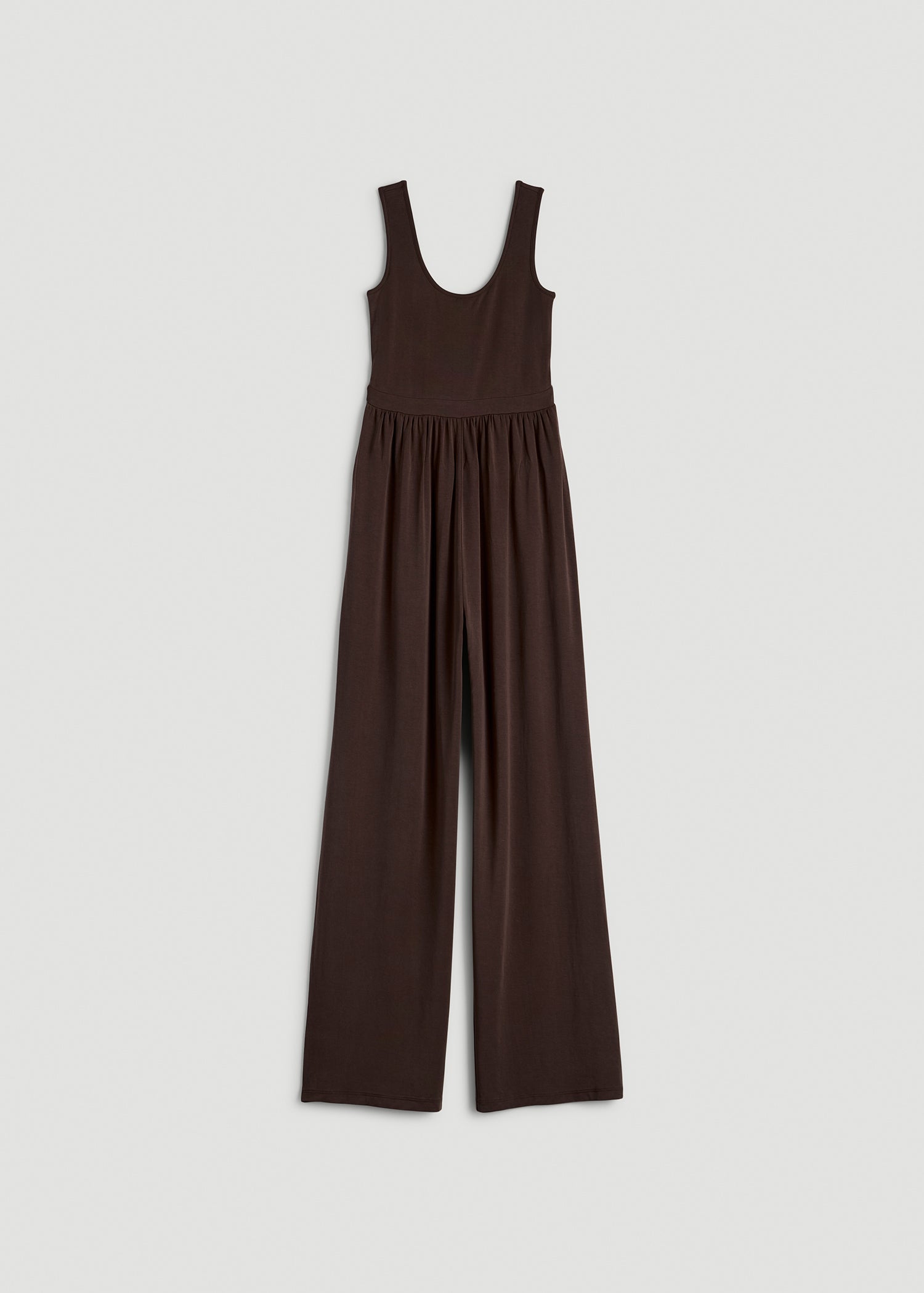 American Tall Sale | Jersey Tank wide leg jumpsuit with pockets for Tall Women in Espresso